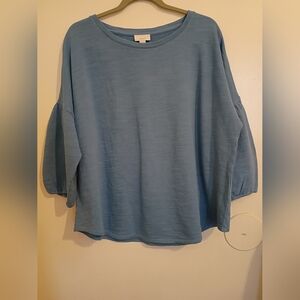 Purejill Women's  Blue Balloon Sleeve Top 100% Cotton Sz XL